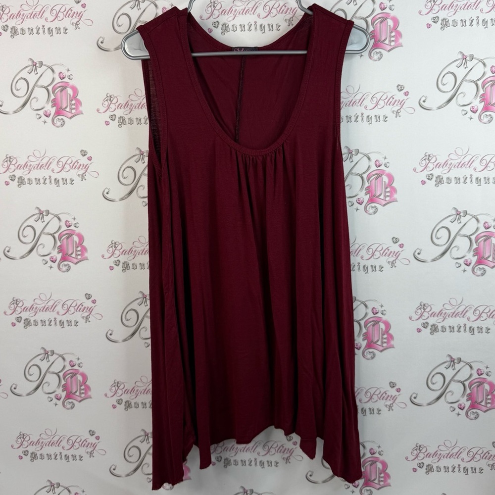 Style blus tank top flowy deep wine red Women's Burgundy Sleeveless Top shirt